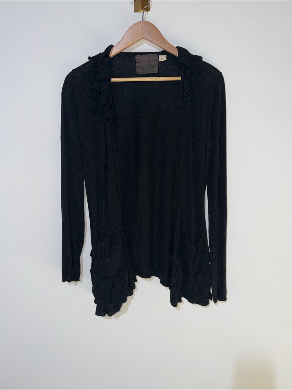 Anthropologie Guinevere Black Ruffled Open-Front Women's Cardigan Sweater small